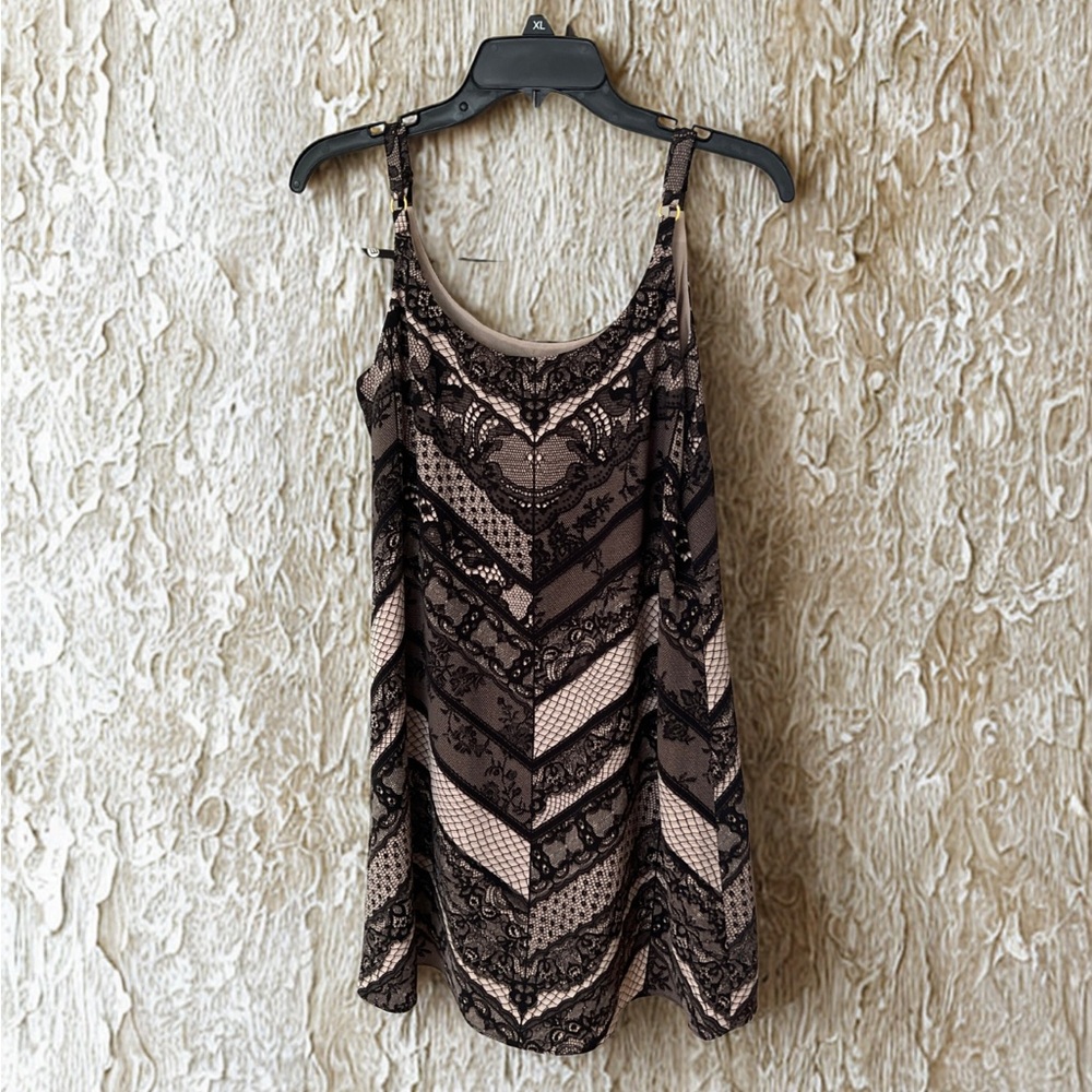 CAbi Brown and Cream Camisole with Chevron Pattern